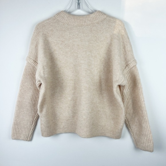 MADEWELL Cream Chunky Fisherman Plush Soft Luxe Alpaca Wool Blend Sweater MEDIUM - Picture 3 of 7